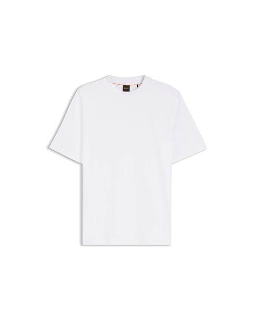 Boss White Interlock-Cotton T-Shirt With Embroidered Logo for men