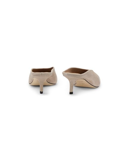 Boss Natural Suede Mules With Kitten Heel And Double B Monogram