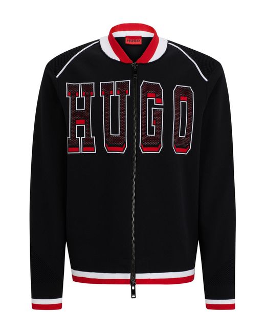 HUGO Black Relaxed-fit Bomber Jacket With Sporty Logo for men