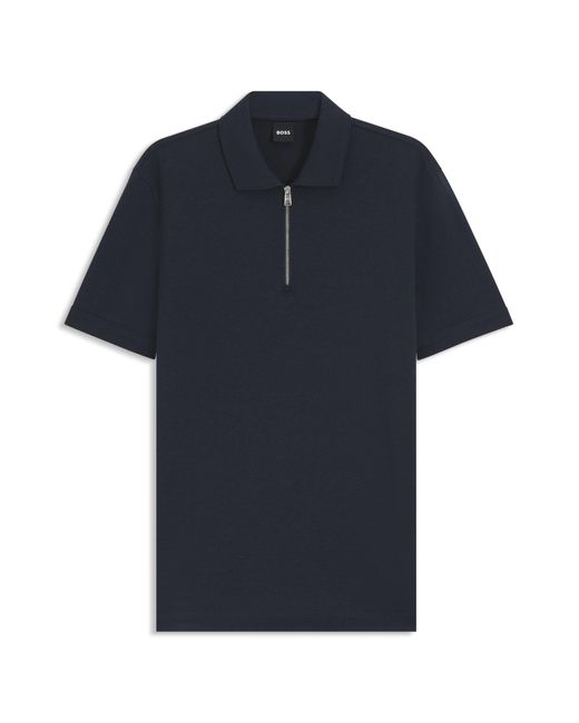 Boss Poloshirt Aus Piqué Mit Reißverschluss Am Kragen in Blue für Herren
