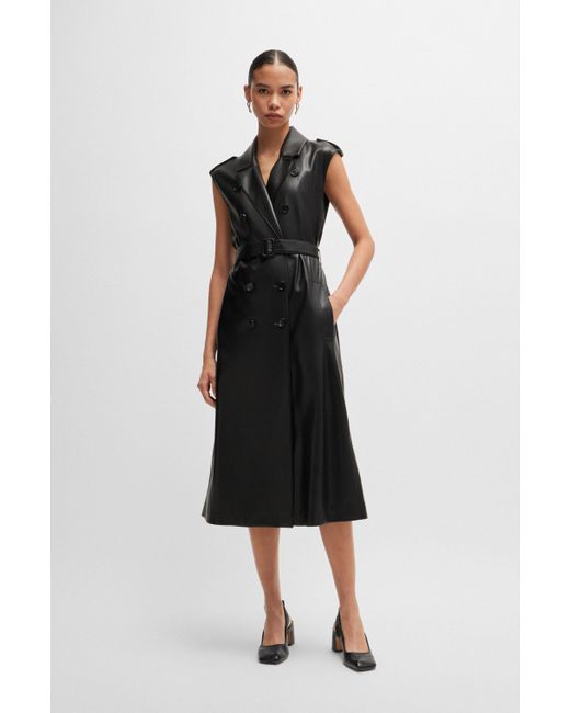 Boss Black Kleid aus Kunstleder mit zweireihiger Knopfleiste