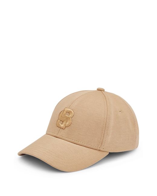 Boss Natural Cotton-blend Cap With Embroidered Double Monogram for men