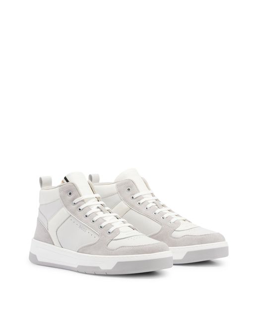 Boss White High-top Trainers In Leather With Logo Details for men