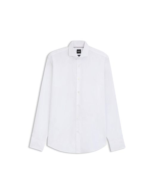 Boss White Regular-Fit Stretch-Twill Formal Business Shirt for men