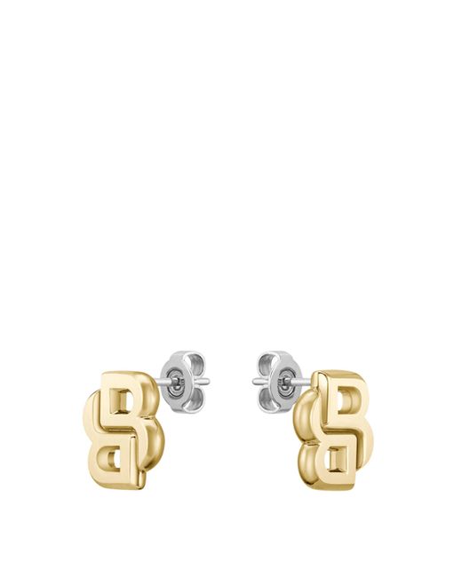 Boucles d'oreilles dorées à double monogramme B Boss en coloris Metallic