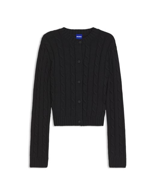 HUGO Black Cable-Knit Cardigan With Buttoned Closure