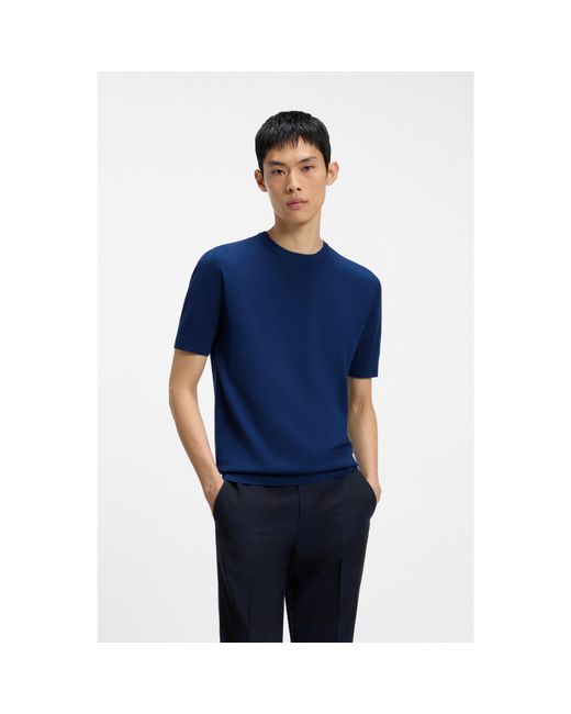 HUGO Blue Slim-Fit Knit T-Shirt for men