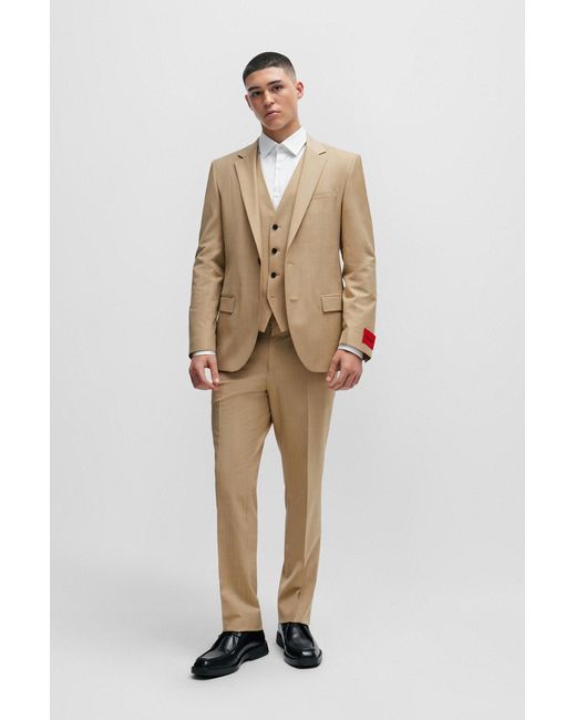HUGO Natural Slim-fit Jacket In Patterned Super-flex Fabric for men