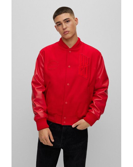 HUGO Red Regular-fit Varsity Jacket With Velvet Badges for men