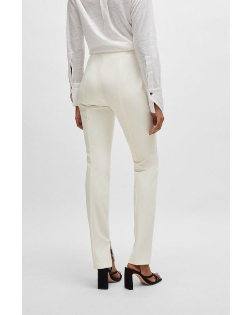 Boss White Extra-slim-fit Trousers In Performance-stretch Fabric