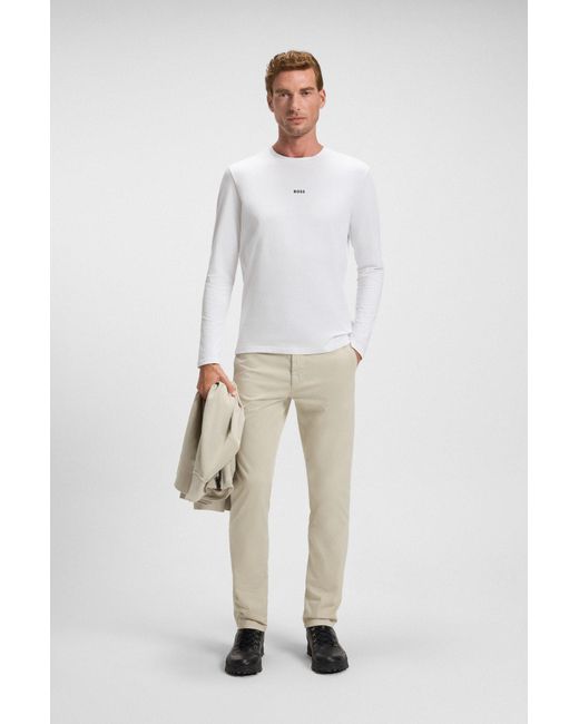 Boss Langarmshirt TChark mit Rundhalsausschnitt in White für Herren