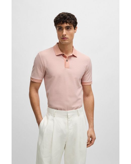Polo Slim Fit en coton mercerisé bicolore Boss pour homme en coloris Pink