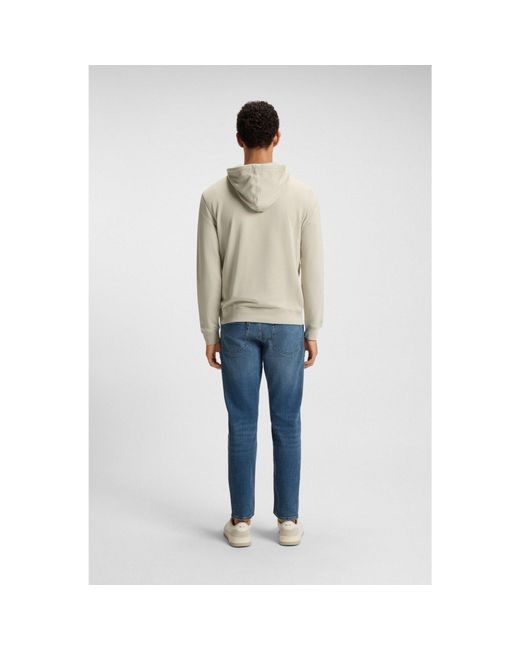 Boss Gray Cotton-Terry Hoodie With Logo Patch for men