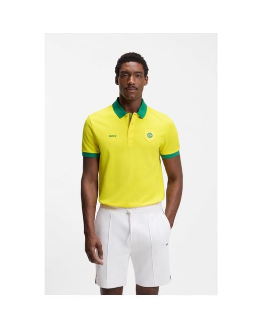 Boss Yellow Paddy Polo Shirt With Country Flag for men
