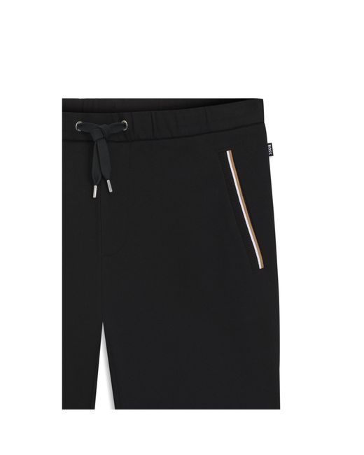 Boss Black Cotton-Terry Tracksuit Bottoms With Signature Stripes for men