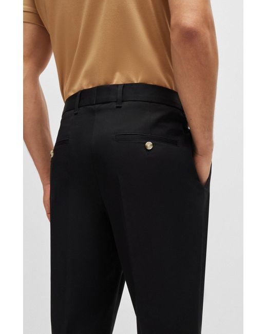 Boss Black Relaxed-fit Button-up Trousers In Stretch Cotton for men