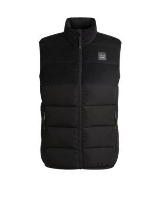 Doudoune D'Équitation Sans Manches Matelassée Et Imperméable Avec Empiècement En Velours Côtelé Boss pour homme en coloris Black