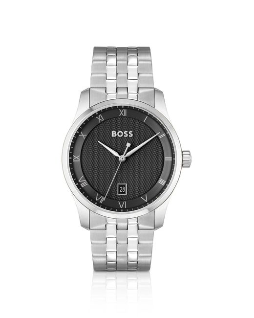 Montre avec cadran noir à motif et bracelet à maillons Boss pour homme en coloris Multicolor
