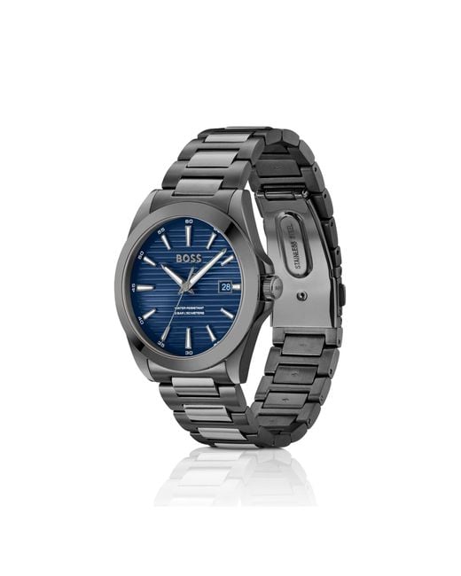 Boss Blue Plated Watch With Ridged Dial for men