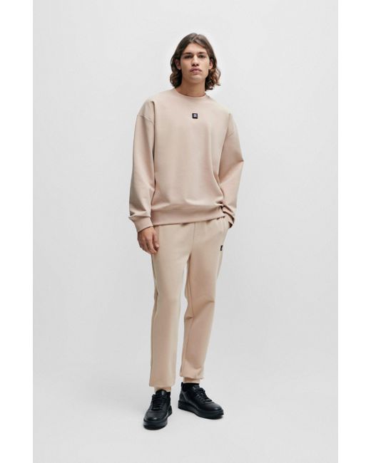 HUGO Natural Stretch-cotton Tracksuit Bottoms With Stacked Logo for men