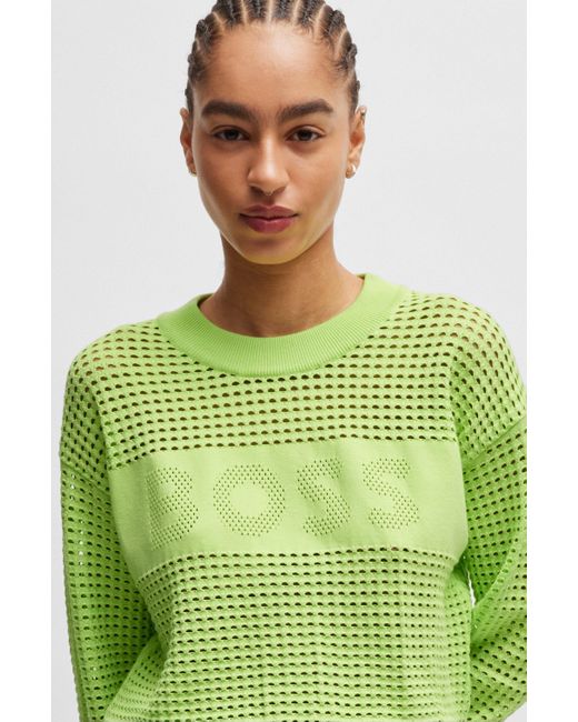 Boss Green Open-knit Sweater With Logo Detail