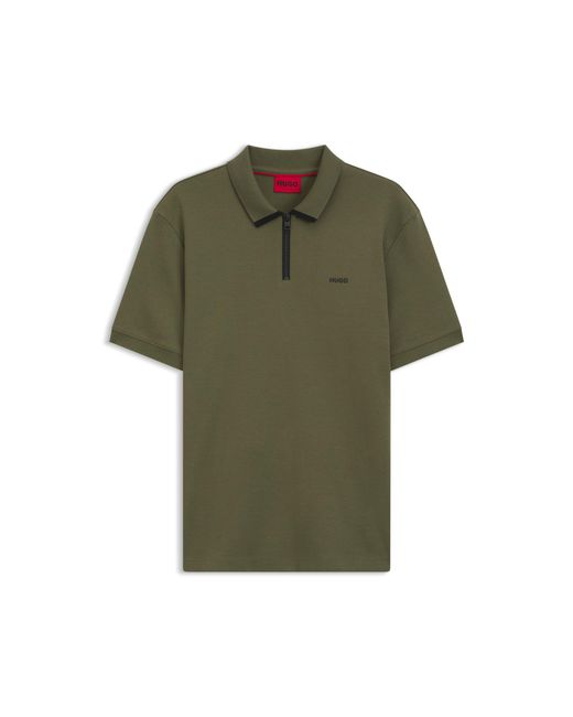 HUGO Green Cotton Piqué Polo Shirt With Zip Neckline for men