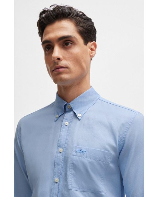 Boss Blue Button-down Slim-fit Shirt In Oxford Cotton for men