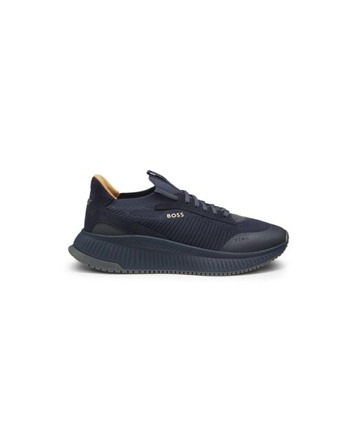 Boss Blue Ttnm Evo Trainers With Knitted Uppers And Suede Trims for men