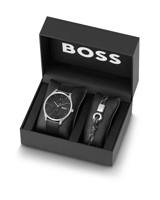 Boss Gift-boxed Black-dial Watch And Cord Cuff Set for men