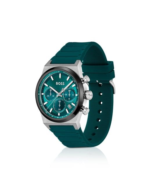 Boss Green Silicone-Strap Chronograph Watch With Dial for men