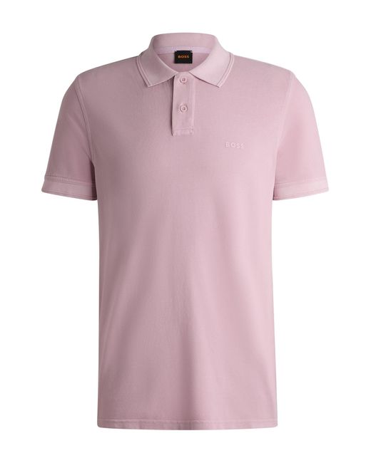 Boss Pink Cotton-piqué Polo Shirt With Logo Print for men