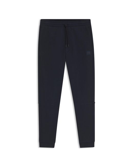 Boss Blue Cotton-Terry Tracksuit Bottoms With Logo Patch for men