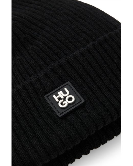 HUGO Mütze Aus Schurwolle Mit Stack-Logo in Black für Herren