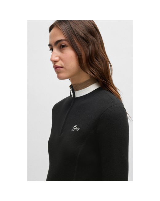Boss Black Equestrian Zip-Neck Sweater With Ribbed Structure