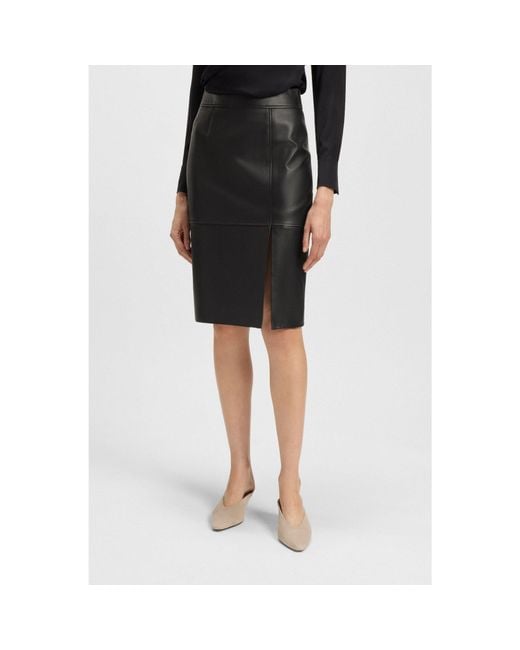 Boss Black Slim-fit Pencil Skirt In Grained Leather