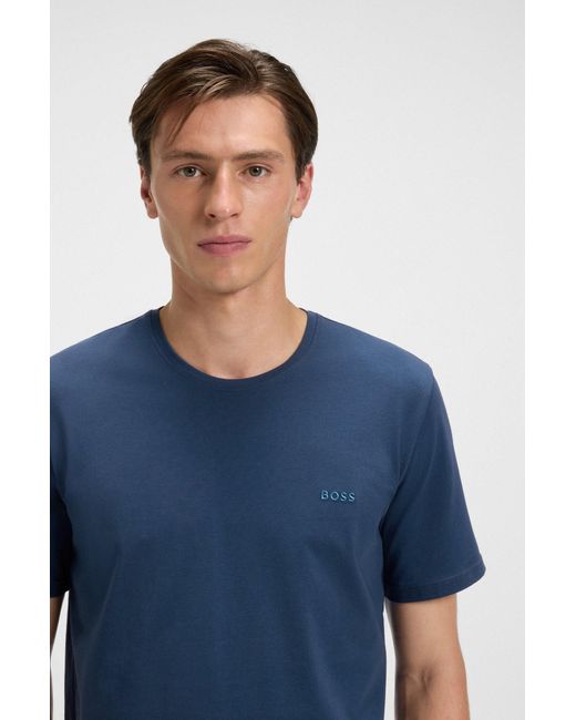 Boss T-Shirt Aus Stretch-Baumwolle Mit Logo-Stickerei in Blue für Herren