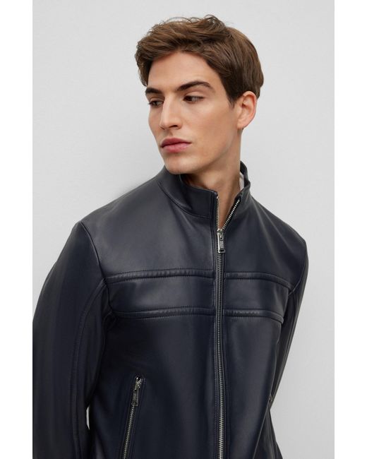 BOSS by HUGO BOSS Porsche X Nappa-leather Jacket With Emed Logo in Blue for  Men | Lyst
