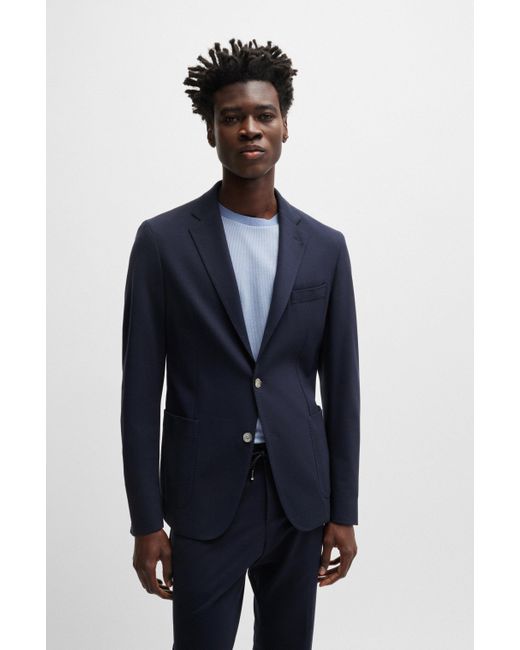 Boss Slim-Fit Sakko aus elastischem Interlock-Jersey in Blue für Herren