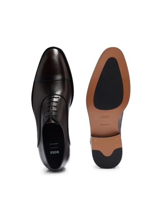 BOSS by HUGO BOSS Italian-made Leather Oxford Shoes With Branding in Brown  for Men | Lyst