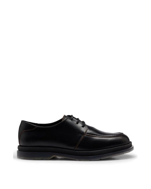 HUGO Black Leather Derby Shoes With Translucent Rubber Sole for men