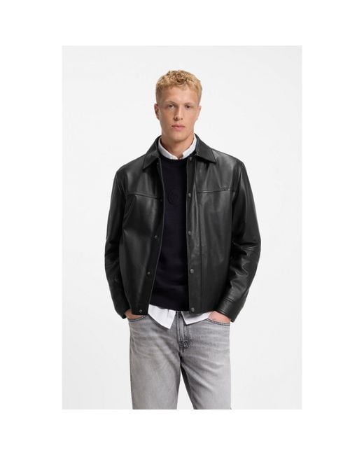 Boss Black Regular-Fit Leather Shirt With Metal Logo Buttons for men