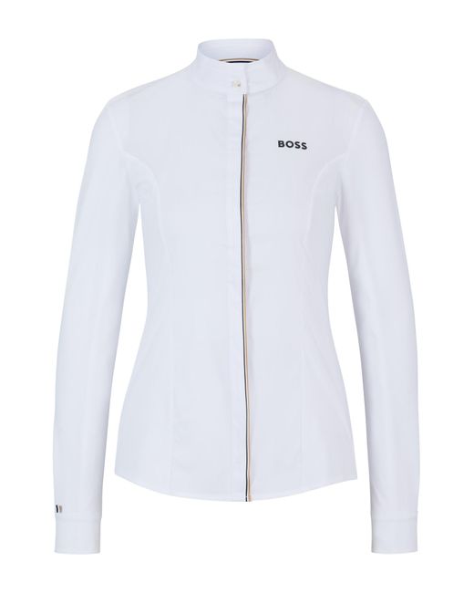 Boss White Equestrian Show Blouse With Signature-stripe Piping