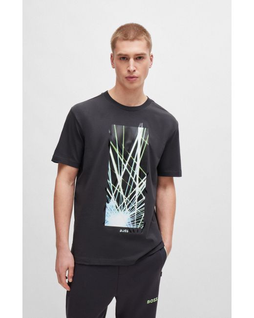 Boss Regular-fit T-shirt Van Stretchkatoen Met Nieuw Artwork in het Black voor heren