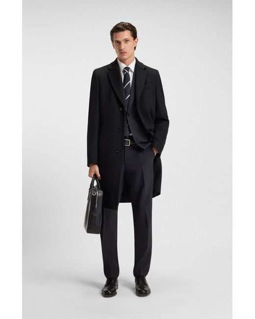Boss Slim-Fit Mantel Aus Woll-Mix Mit Kaschmir in Black für Herren