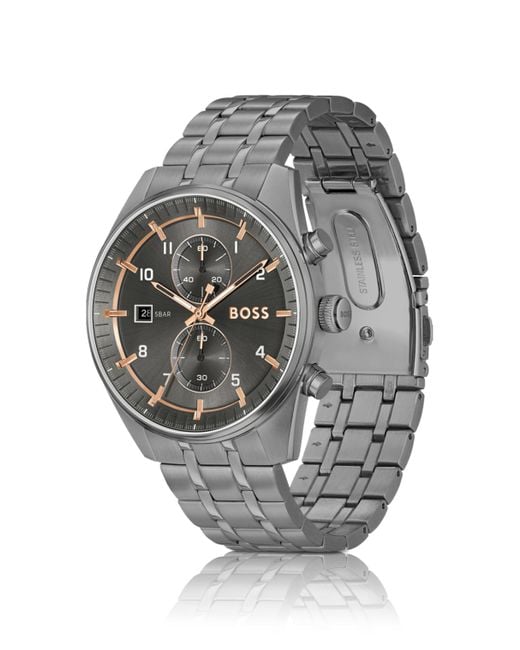 Boss Gray Grey-plated Chronograph Watch With Gold-tone Details for men
