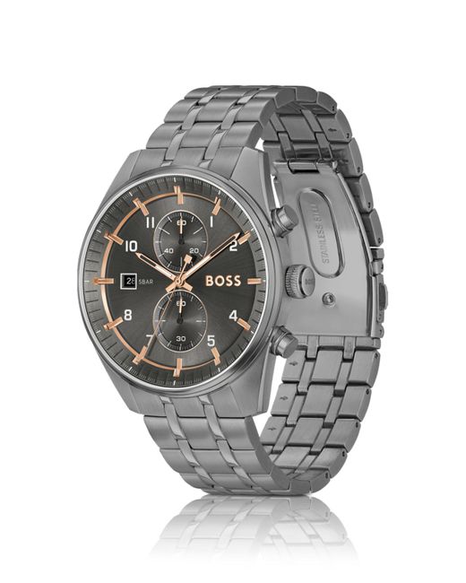 Montre chronographe en acier plaqué gris avec détails dorés Boss pour homme en coloris Gray