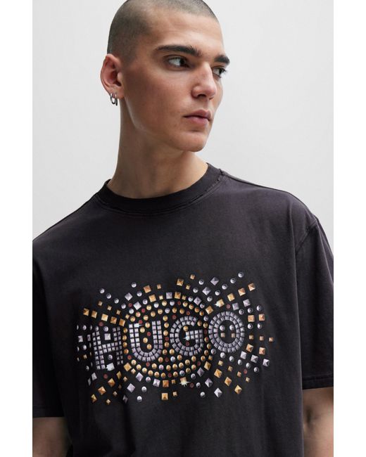 BOSS by HUGO BOSS T-Shirt aus Baumwoll-Jersey mit Artwork in Nieten-Optik  in Schwarz für Herren | Lyst AT