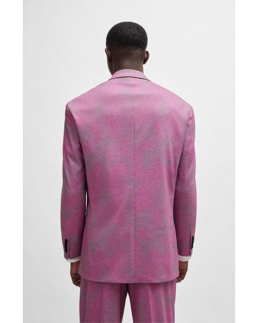 HUGO Pink Modern-fit Suit In Printed Performance-stretch Fabric for men
