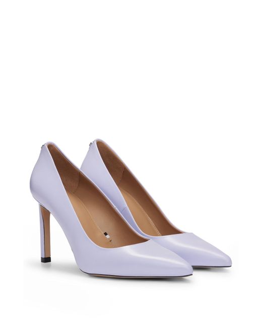 Boss White High-heeled Pumps In Leather With Pointed Toe