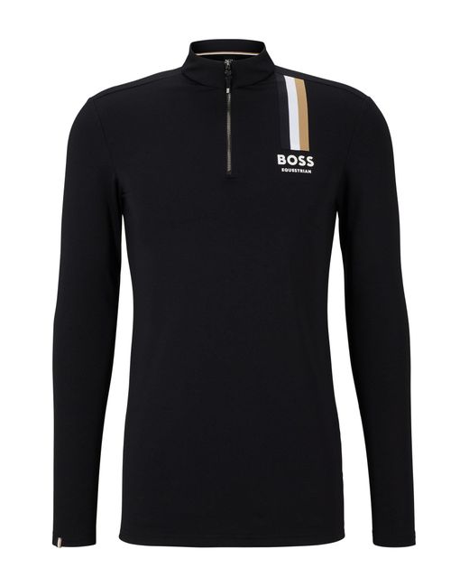 Boss Black Equestrian Training Shirt With Signature Stripe And Logo for men